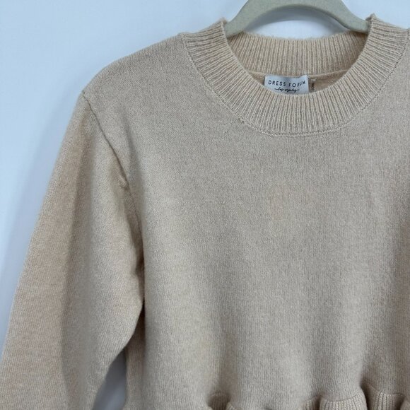 Dress Forum Ruffle Trim Cropped Sweater M Relaxed Fit Beige Tan Pullover NWT - Picture 9 of 12